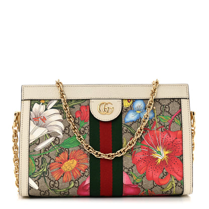 Gucci GG Supreme Monogram Flora Web Small Ophidia Chain Shoulder Bag White 1 of 11