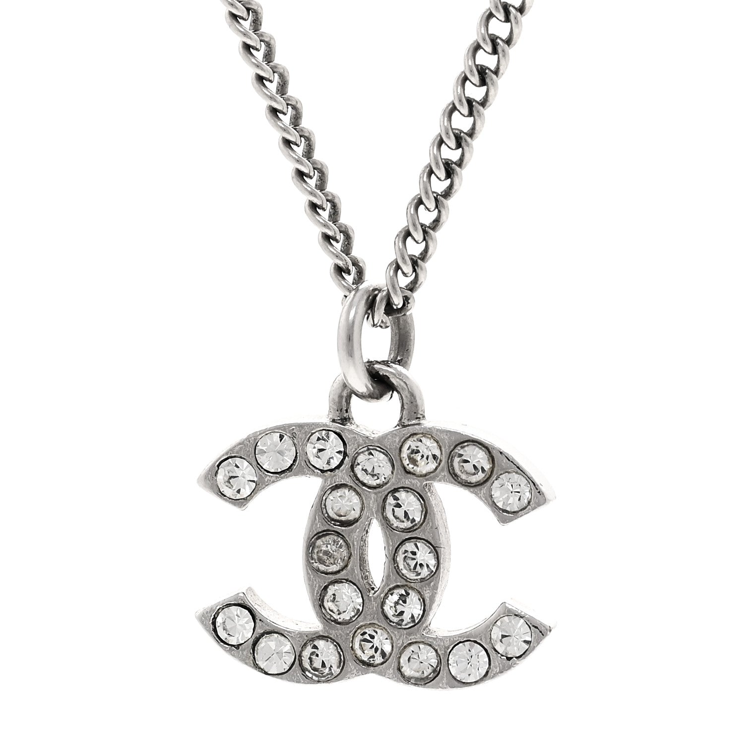 Chanel Crystal Timeless CC Necklace Silver 4 of 6