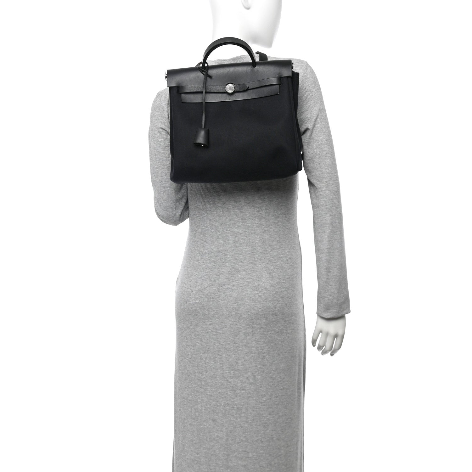 Hermes Toile Vache Calfskin Herbag 30 PM Backpack Black 3 of 14