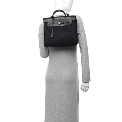 Hermes Toile Vache Calfskin Herbag 30 PM Backpack Black 3 of 14