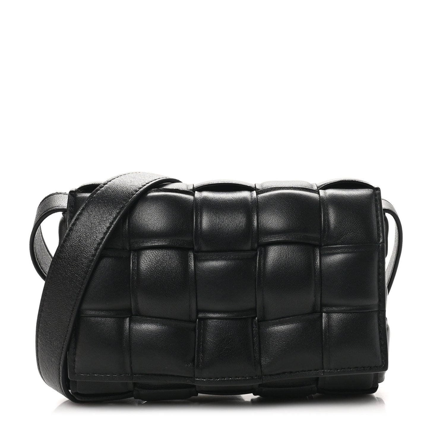 Nappa Maxi Intreccio Small Padded Cassette Crossbody Bag Black
