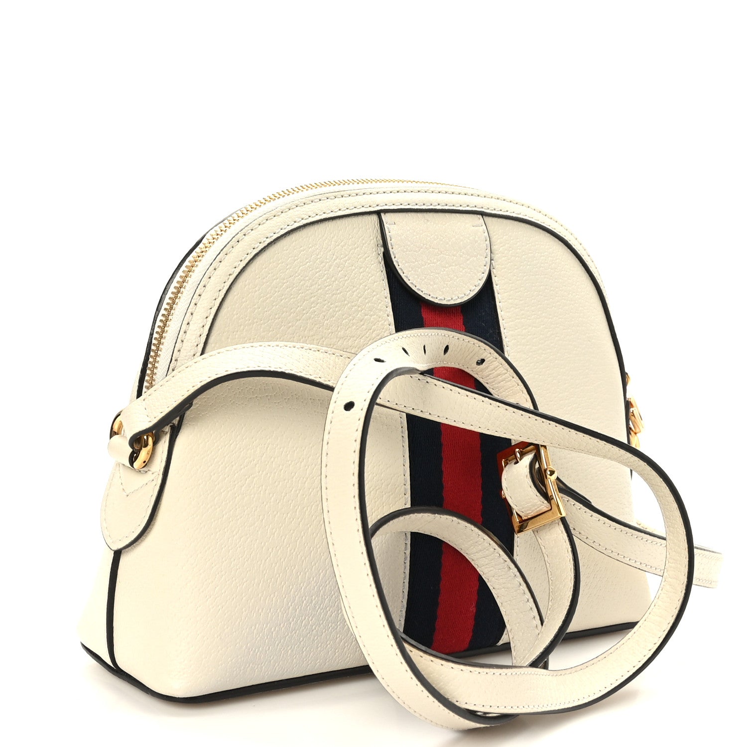 Gucci Textured Dollar Calfskin Web Small Ophidia Dome Shoulder Bag Mystic White 3 of 9