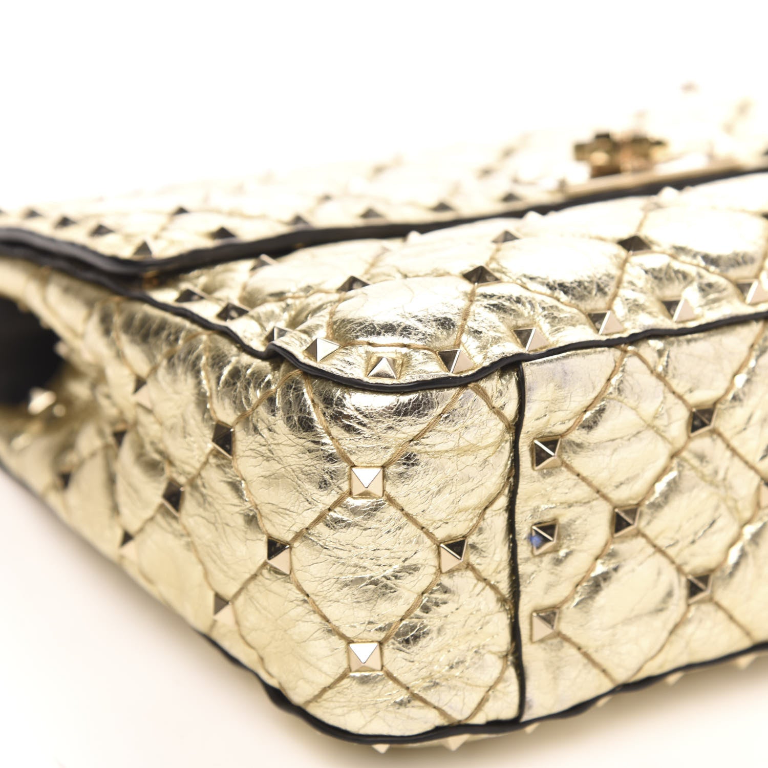 Valentino Garavani Metallic Wrinkled Lambskin Medium Rockstud Spike Shoulder Bag Mekong 7 of 10
