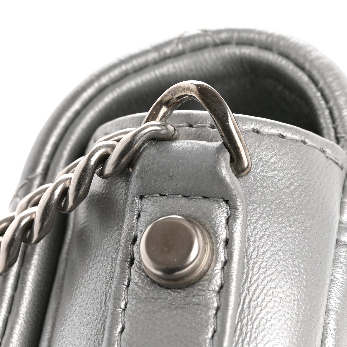 Metallic Lambskin Quilted Mini Giant CC Flap Argent