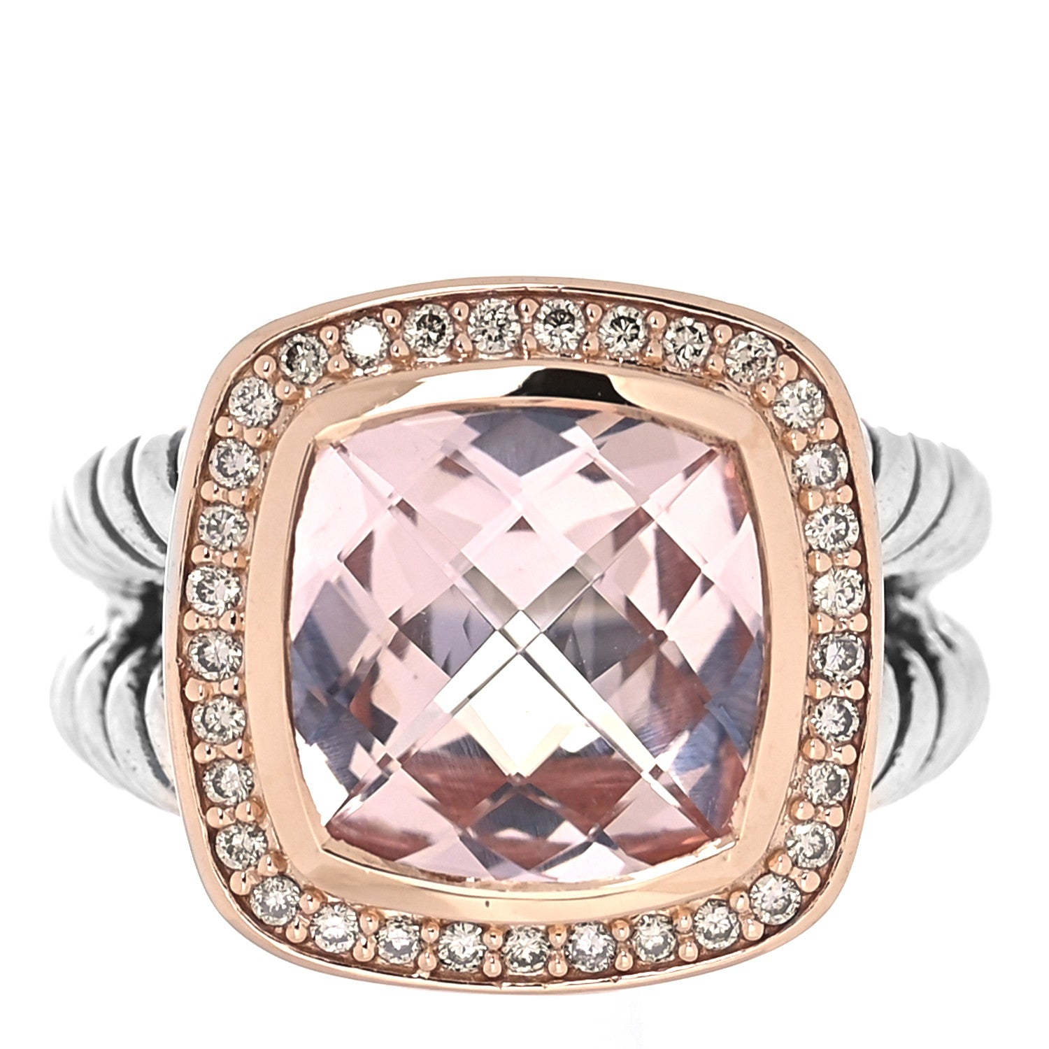 David Yurman Sterling Silver 18K Rose Gold Diamond Morganite 11mm Albion Ring 52 6 1 of 6