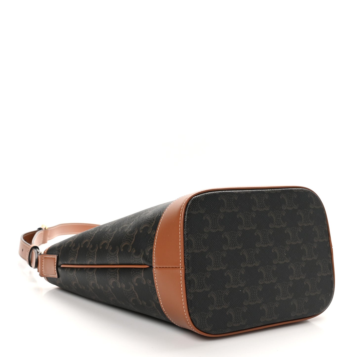 Triomphe Canvas Calfskin Small Bucket Bag Tan