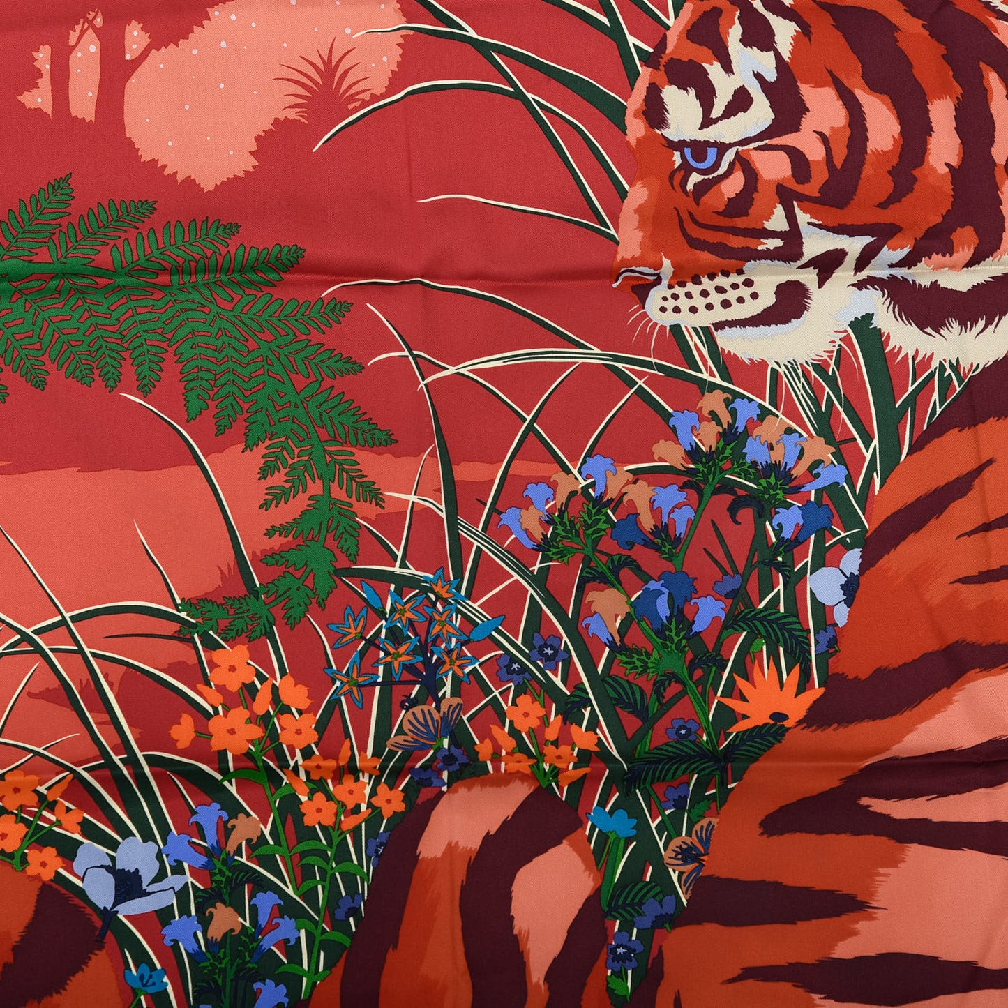 Silk Tyger Tyger Scarf 90 Saumon Corail Vert