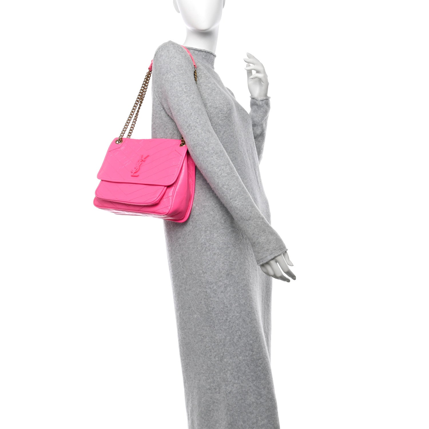 Saint Laurent Crinkled Calfskin Matelasse Monogram Medium Niki Chain Satchel Rose Glow 2 of 11