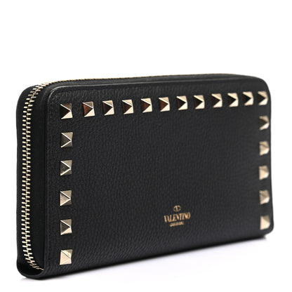 Valentino Garavani Pebbled Calfskin Rockstud Zip Around Wallet Black 3 of 6