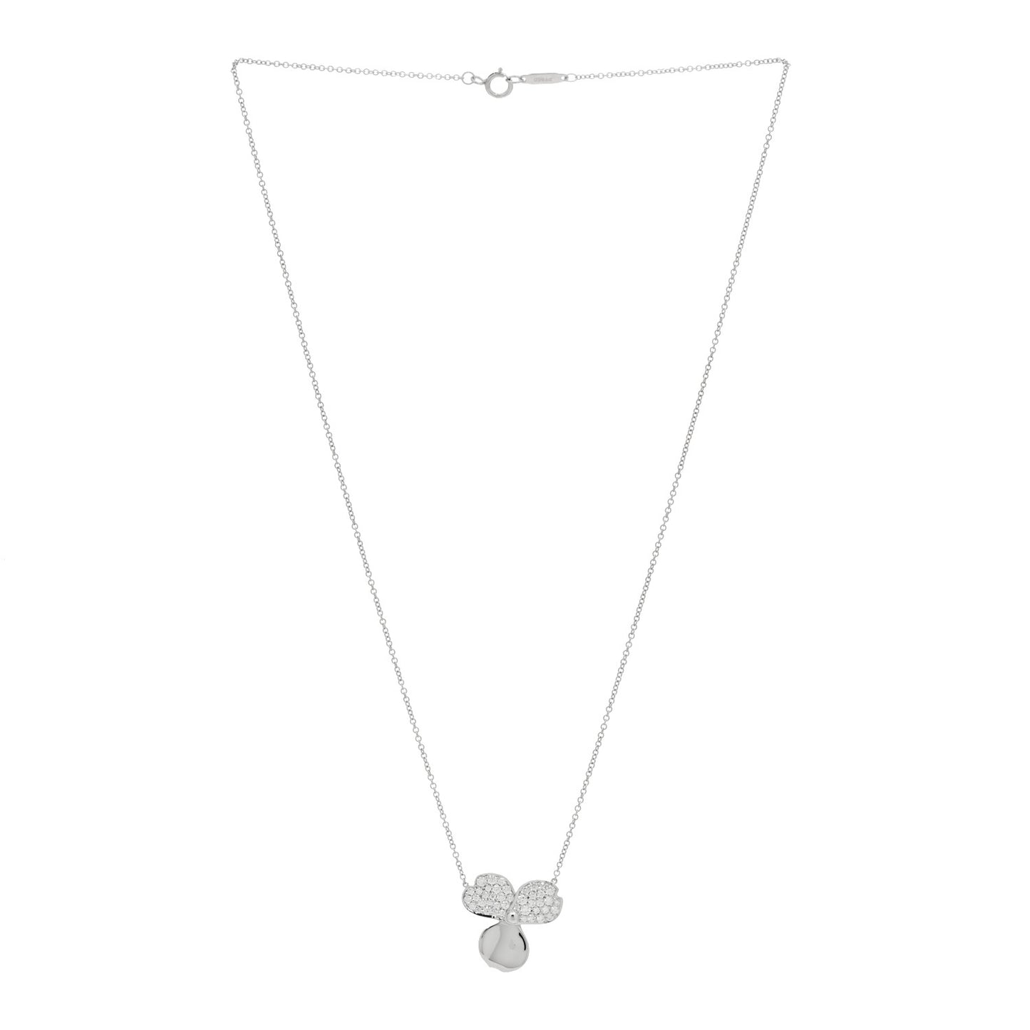 Platinum Diamond Paper Flowers Pendant Necklace