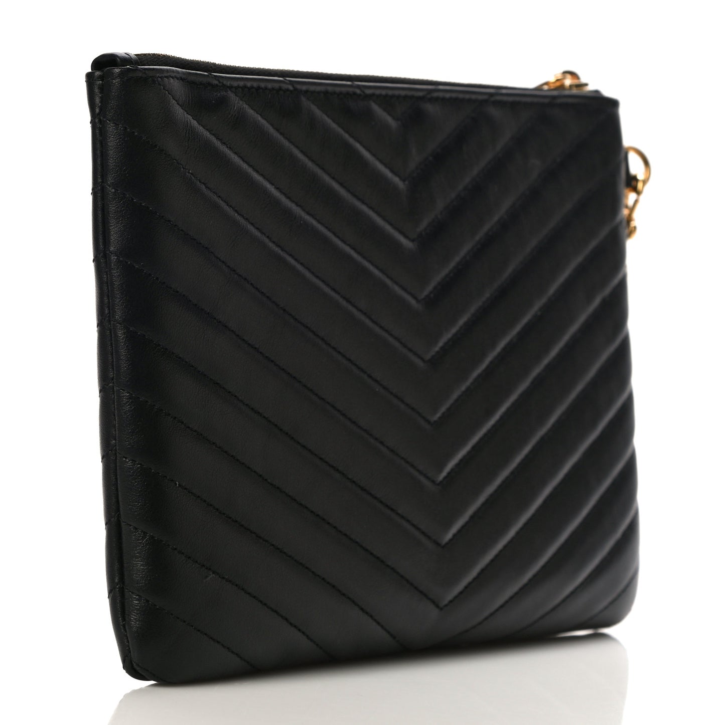 Calfskin Matelasse Chevron Monogram A5 Wristlet Black