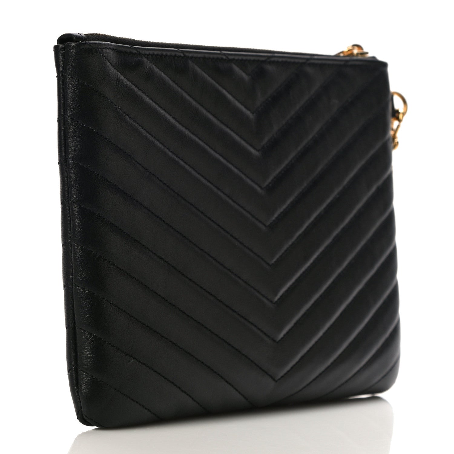 Saint Laurent Calfskin Matelasse Chevron Monogram A5 Wristlet Black 3 of 11