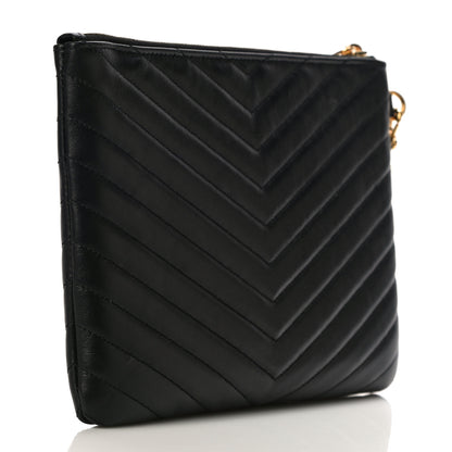 Saint Laurent Calfskin Matelasse Chevron Monogram A5 Wristlet Black 3 of 11