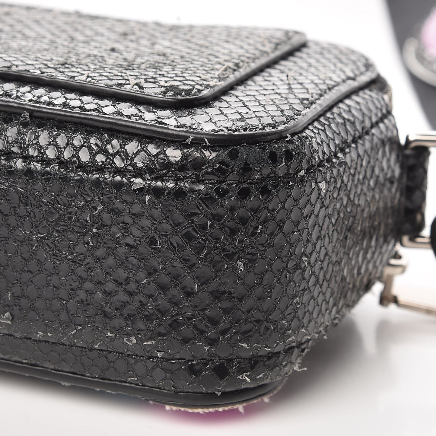 Metallic Sheepskin Python Embossed Snapshot Camera Bag Black