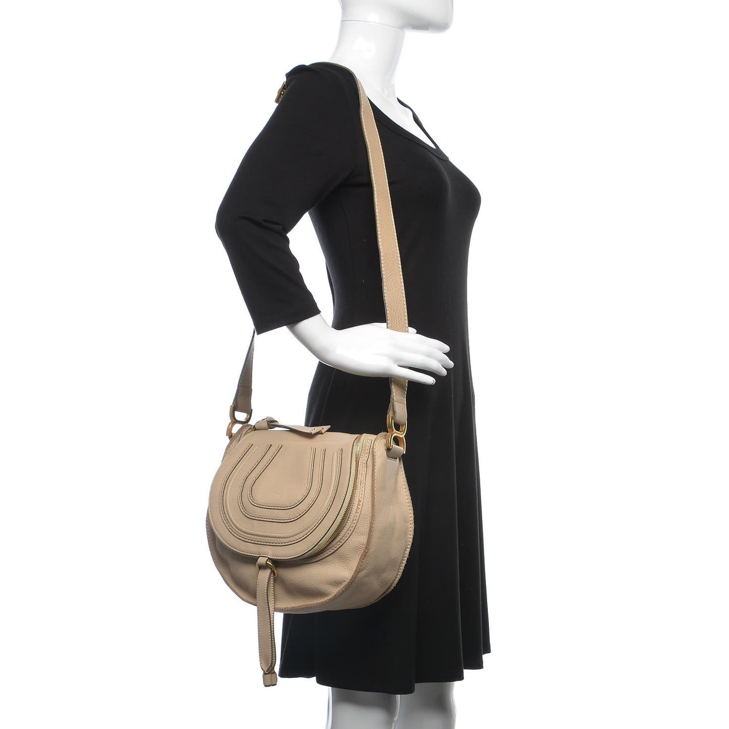 Calfskin Medium Marcie Round Zip Crossbody Bag Angora Beige