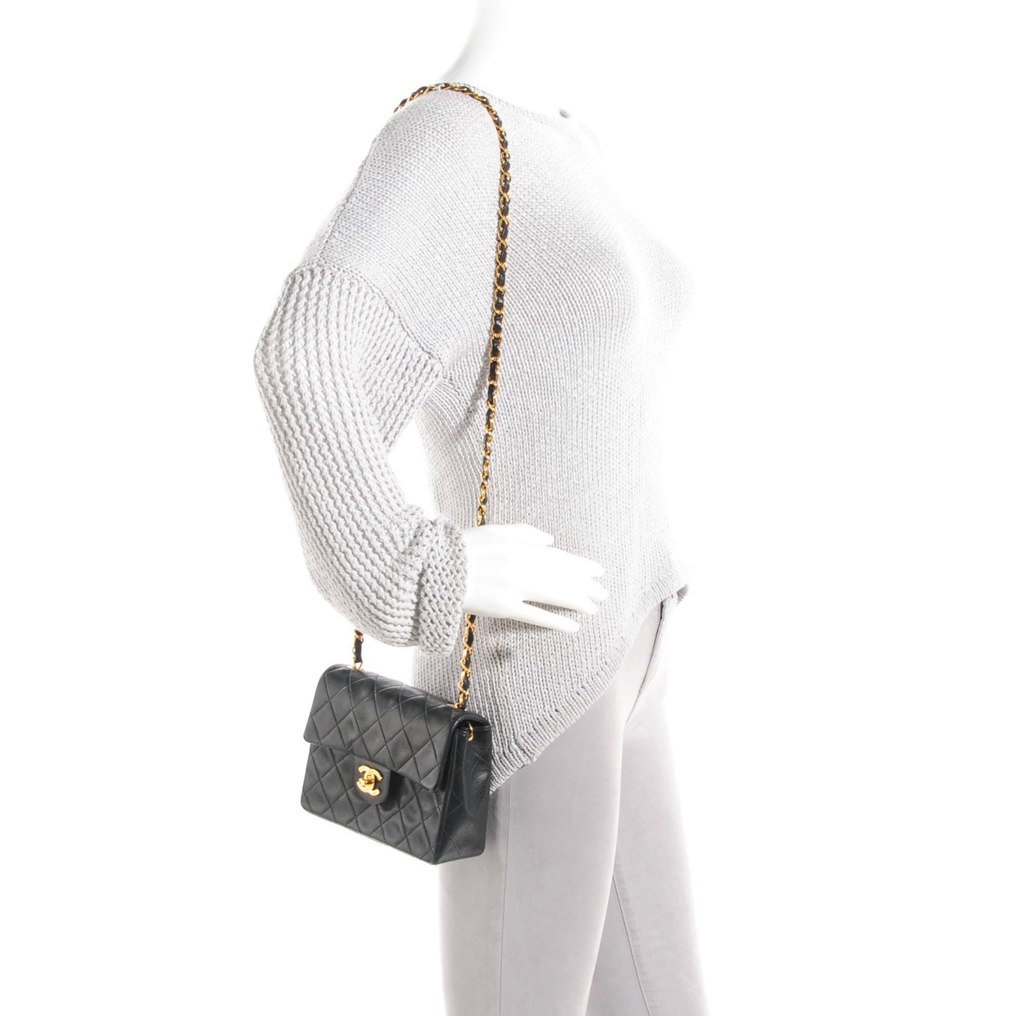Lambskin Quilted Mini Square Flap Black