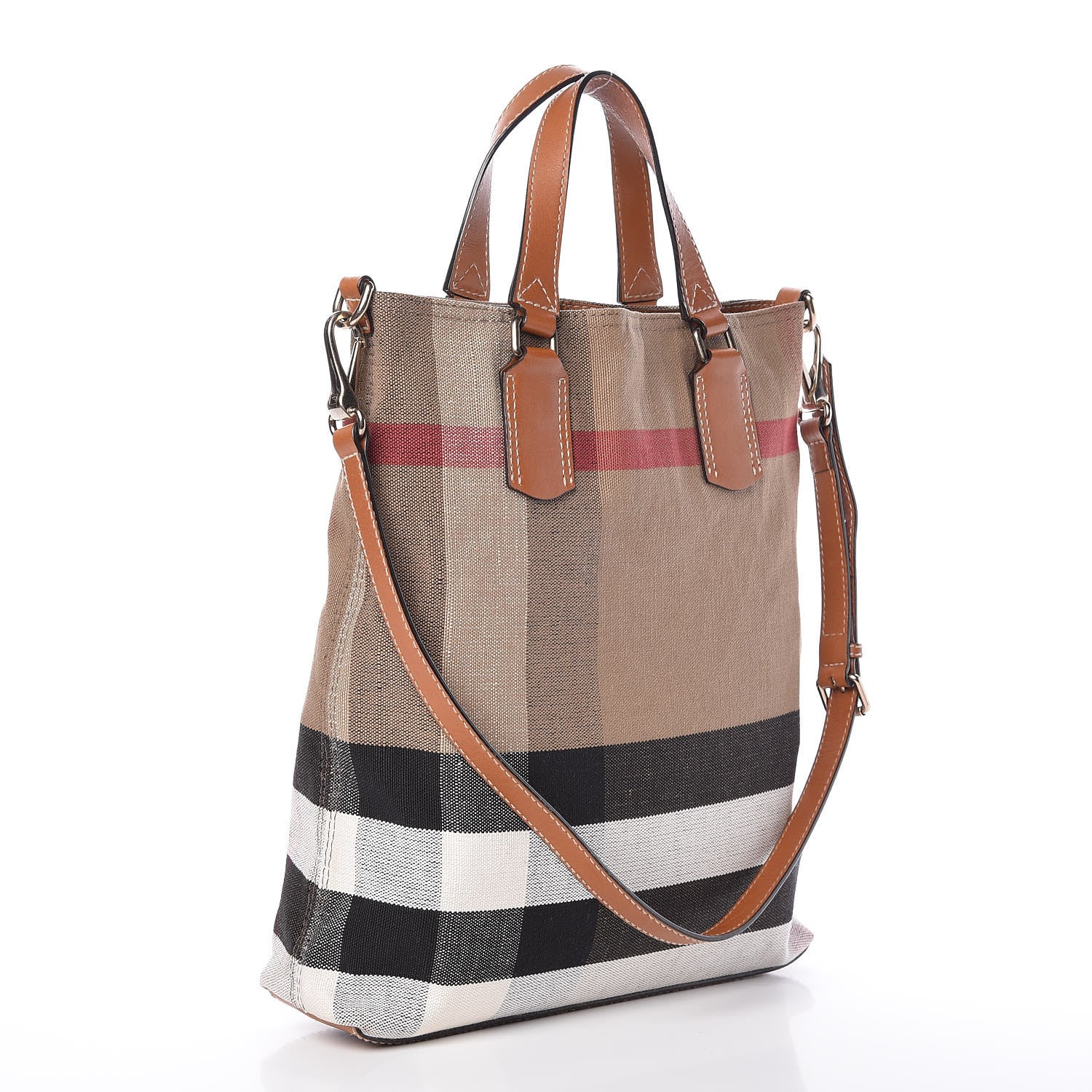 Burberry Canvas Mega Check Medium Tottenham Brit Tote Saddle Brown 3 of 14