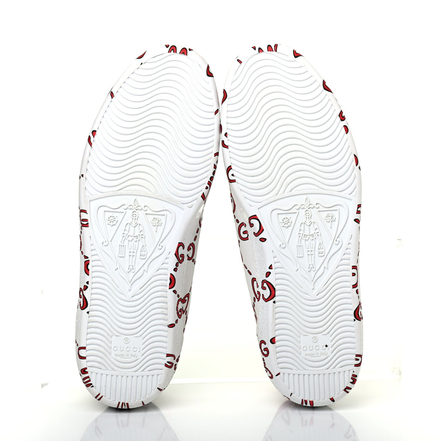 Calfskin GucciGhost Print Mens Ace Sneakers 7.5 White Hibiscus Red
