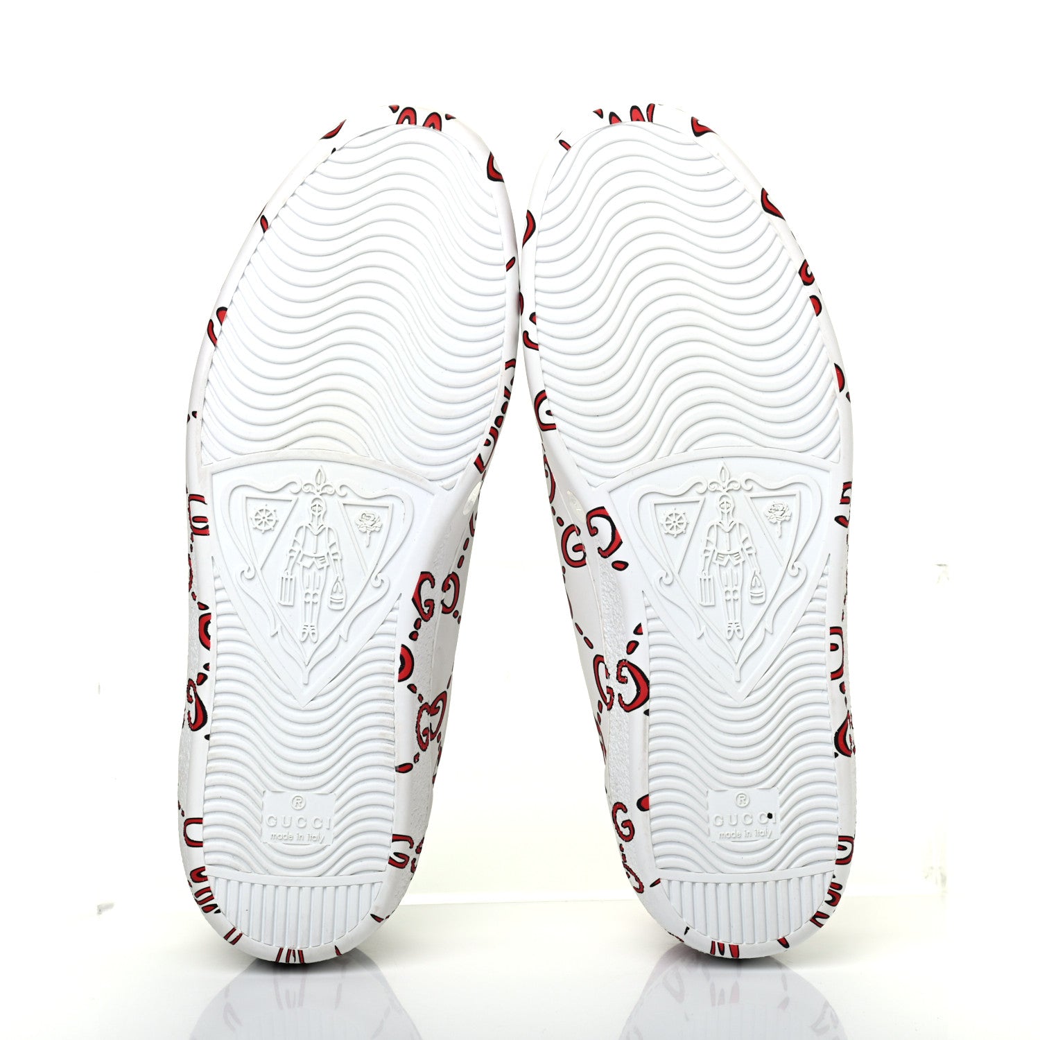 Gucci Calfskin GucciGhost Print Mens Ace Sneakers 7.5 White Hibiscus Red 5 of 15