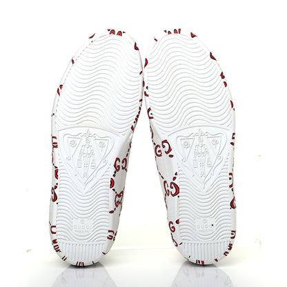 Gucci Calfskin GucciGhost Print Mens Ace Sneakers 7.5 White Hibiscus Red 5 of 15
