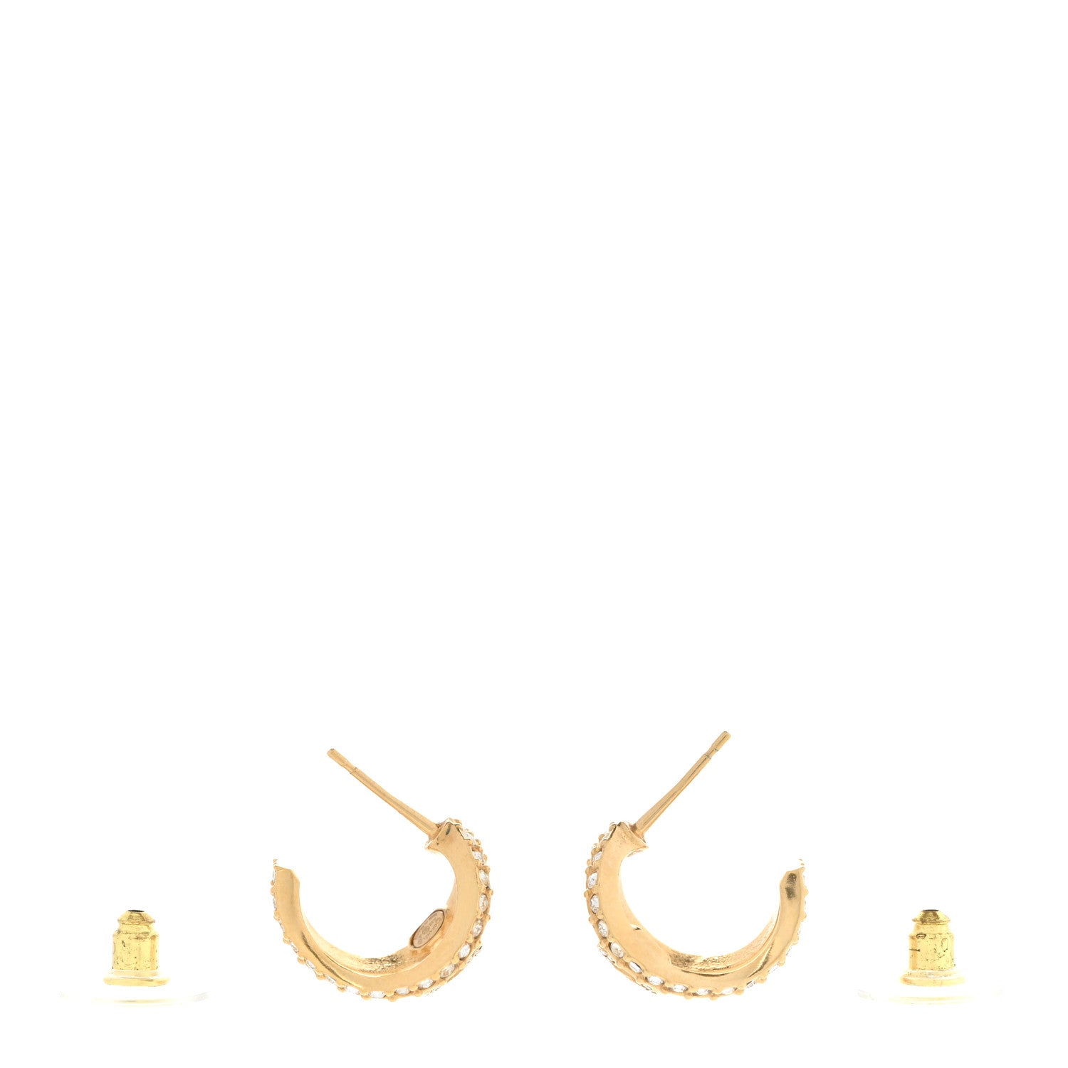 Chanel Crystal Strass CC Double Hoop Earrings Gold 3 of 4