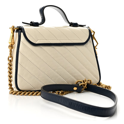 Gucci Vintage Effect Calfskin Matelasse Diagonal Mini Torchon GG Marmont Top Handle Shoulder Bag Mystic White Blue Agata 3 of 13
