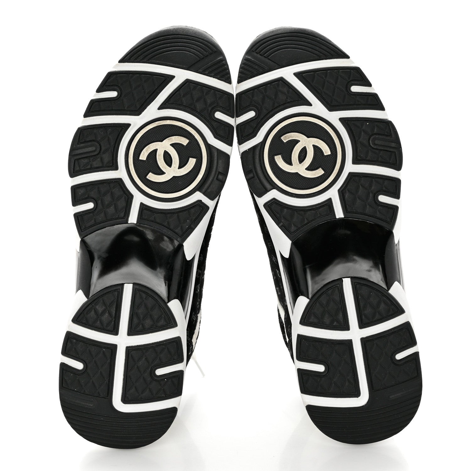 Chanel Nylon Suede Calfskin Printed CC Sneakers 41 White Black 5 of 8