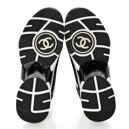 Chanel Nylon Suede Calfskin Printed CC Sneakers 41 White Black 5 of 8