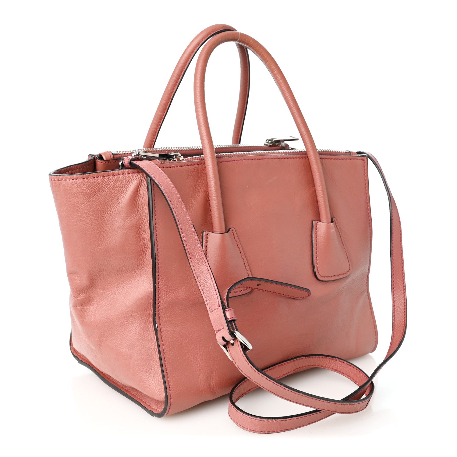 Prada Glace Calf Small Twin Pocket Tote Pink 1969229 – FASHIONPHILE