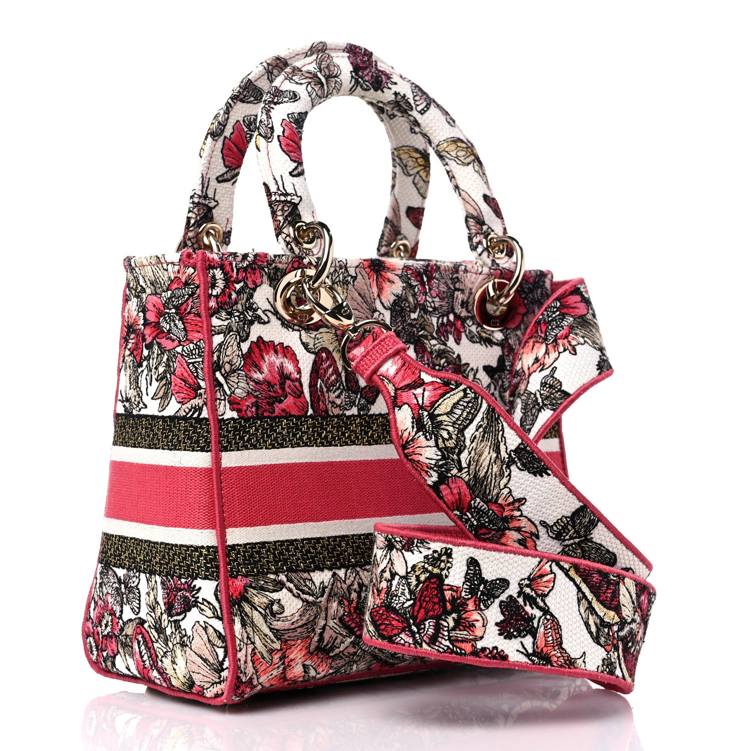 Christian Dior Canvas Embroidered Butterfly Print Medium Lady D-Lite Multicolor 3 of 10