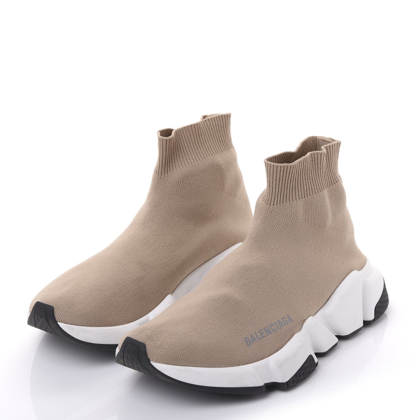 Neoprene Knit Bi-Color Sole Womens Speed Sneakers 36 Beige White Black