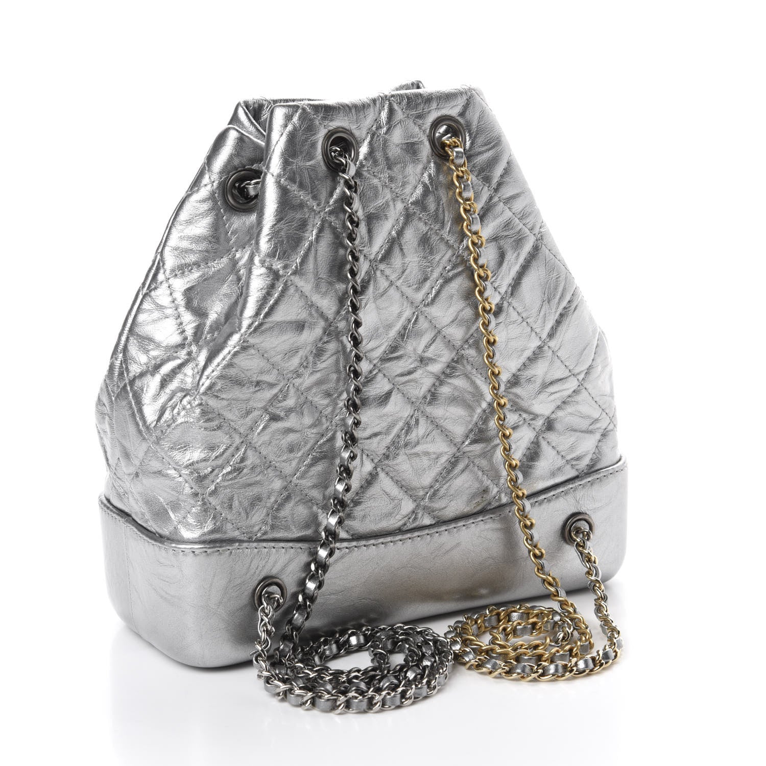 Chanel Metallic Crumpled Calfskin Quilted Small Gabrielle Backpack Silver 2 of 9