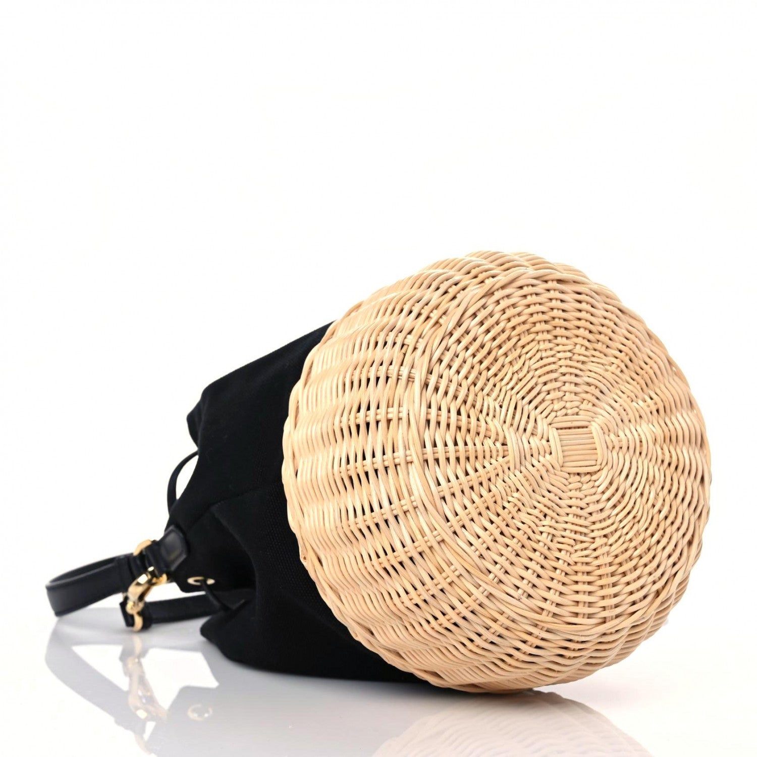 Prada Wicker Canvas Bucket Bag Black 4 of 8