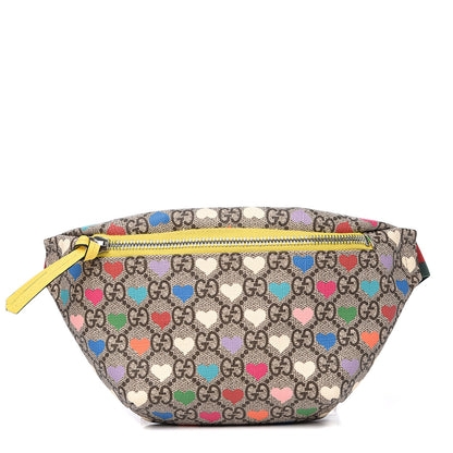 Gucci Soft GG Supreme Monogram Hearts Web Childrens Belt Bag Beige Ebony Multicolor Freesia 1 of 8