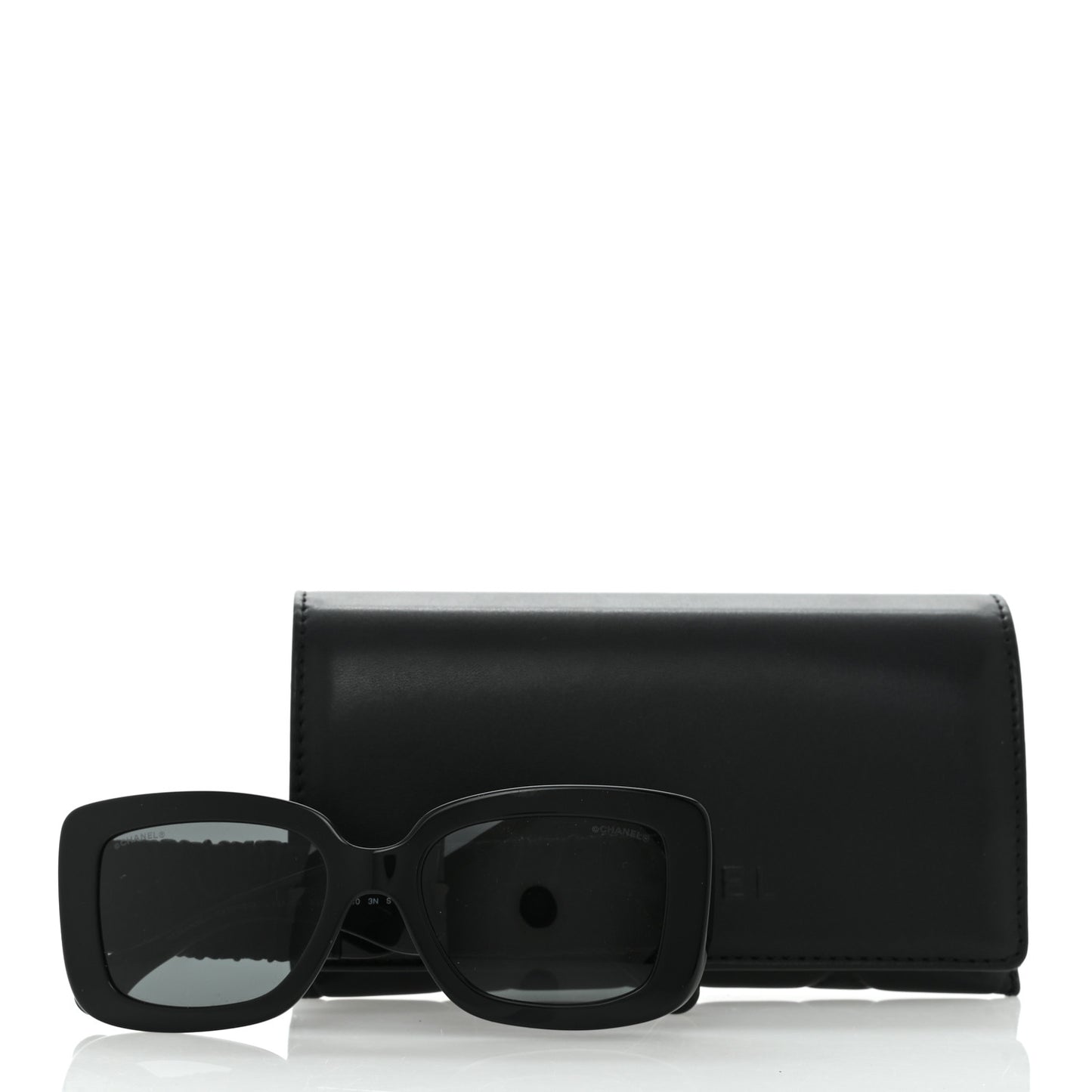 Acetate Calfskin Polarized Square Sunglasses 5473-Q-A Black