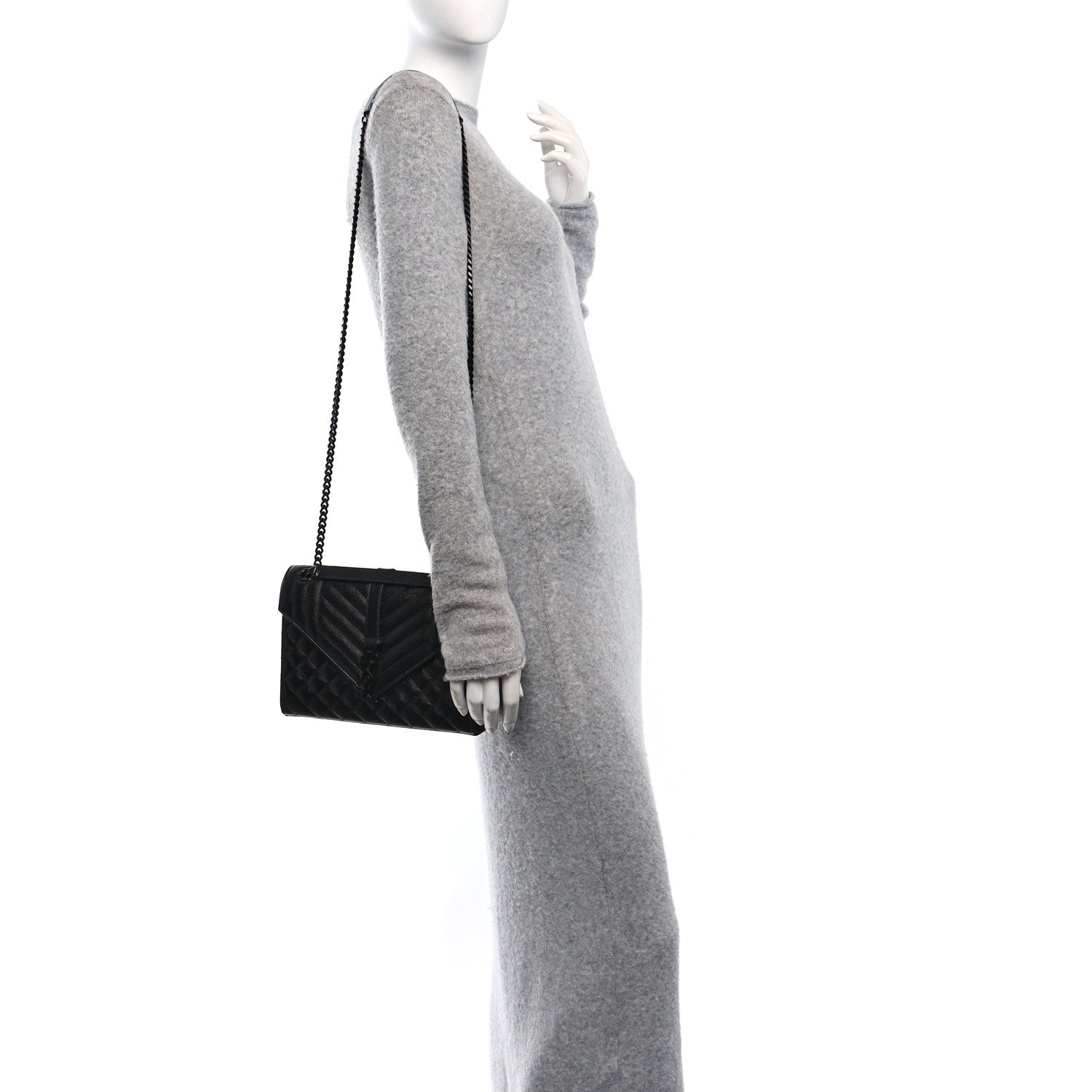 Saint Laurent Grain De Poudre Textured Mixed Matelasse Triquilt Medium Monogram Monochrome Satchel Black 2 of 9
