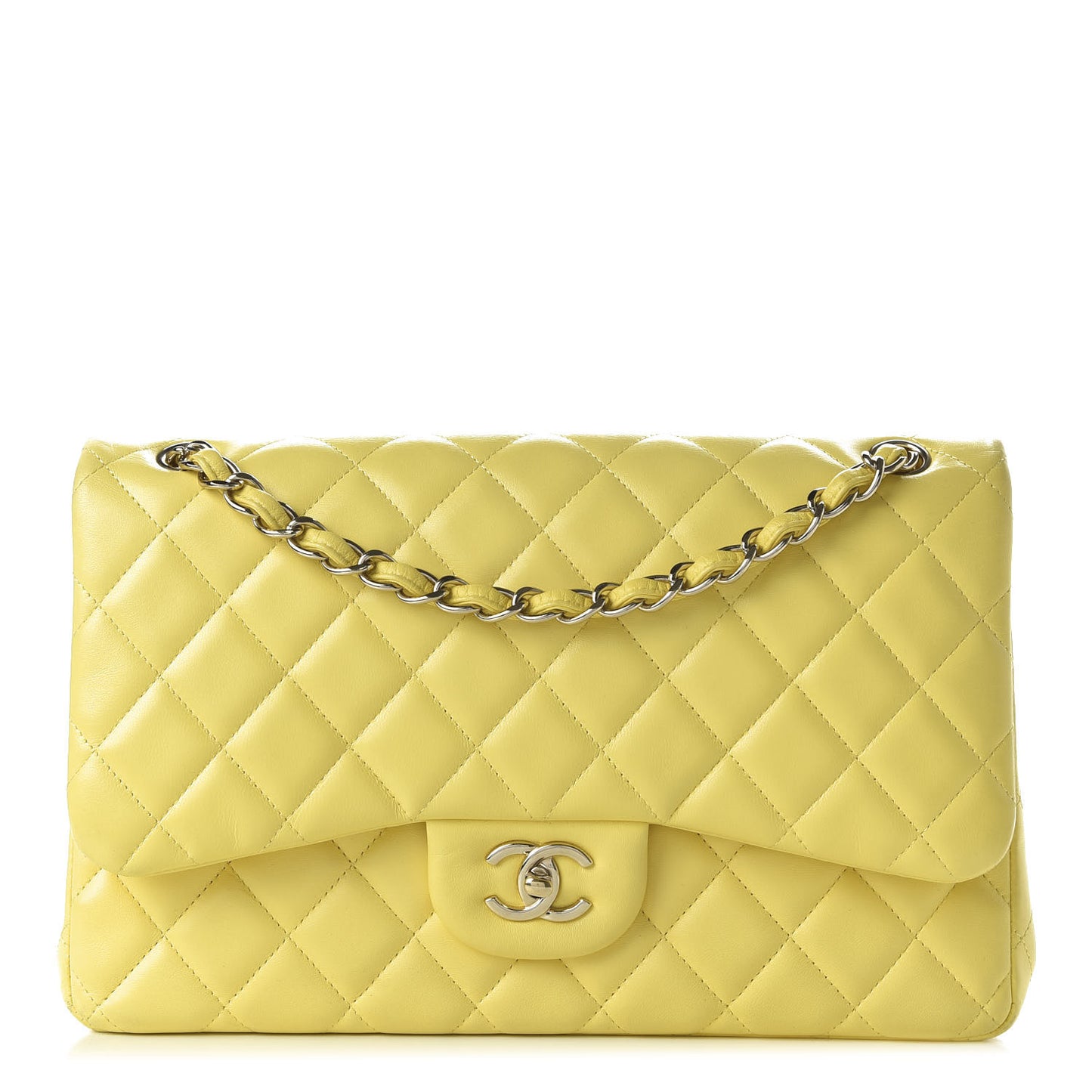 Lambskin Quilted Jumbo Double Flap Yellow