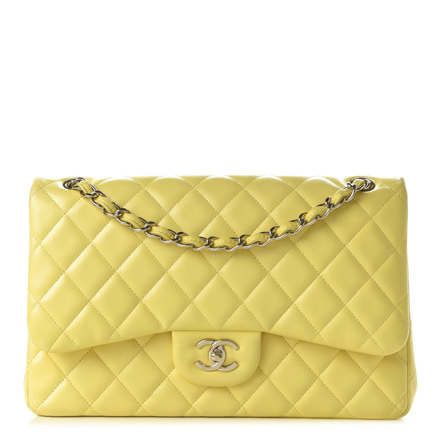 Chanel Lambskin Quilted Jumbo Double Flap Yellow 1 of 9