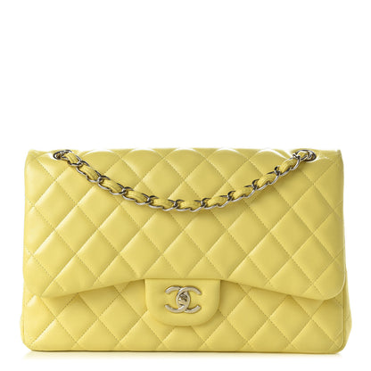 Chanel Lambskin Quilted Jumbo Double Flap Yellow 1 of 9
