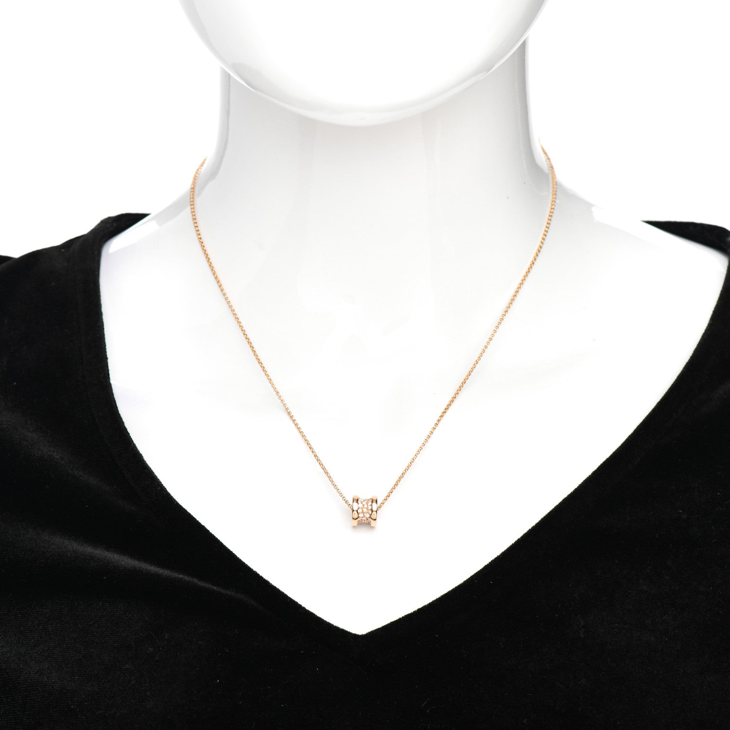Bulgari 18K Rose Gold Diamond Small B.Zero1 Pave Pendant Necklace 2 of 5