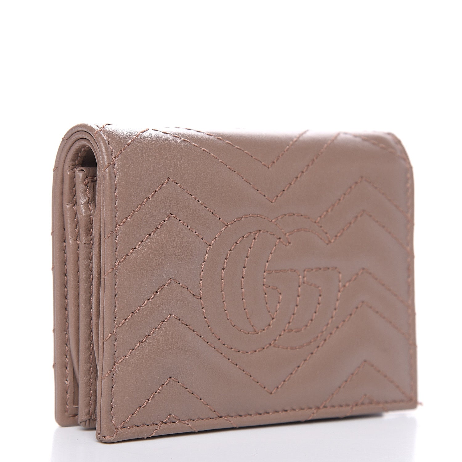 Gucci Calfskin Matelasse GG Marmont Card Case Wallet Porcelain Rose 3 of 8