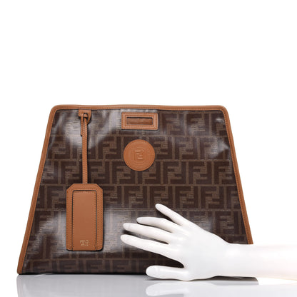 Fendi Glazed Fabric Vitello Century FF 1974 Stamp Patch Medium Peekaboo Defender Cover Mogano Panna Caramello 2 of 12