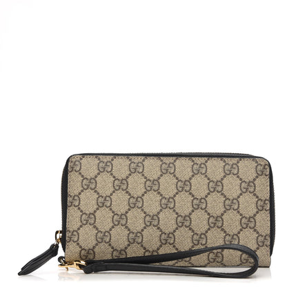 Gucci GG Supreme Monogram Zip Around Wallet Wristlet Black 1 of 7
