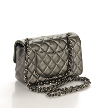 Chanel Metallic Calfskin Quilted Mini Rectangular Flap Charcoal Grey 3 of 7