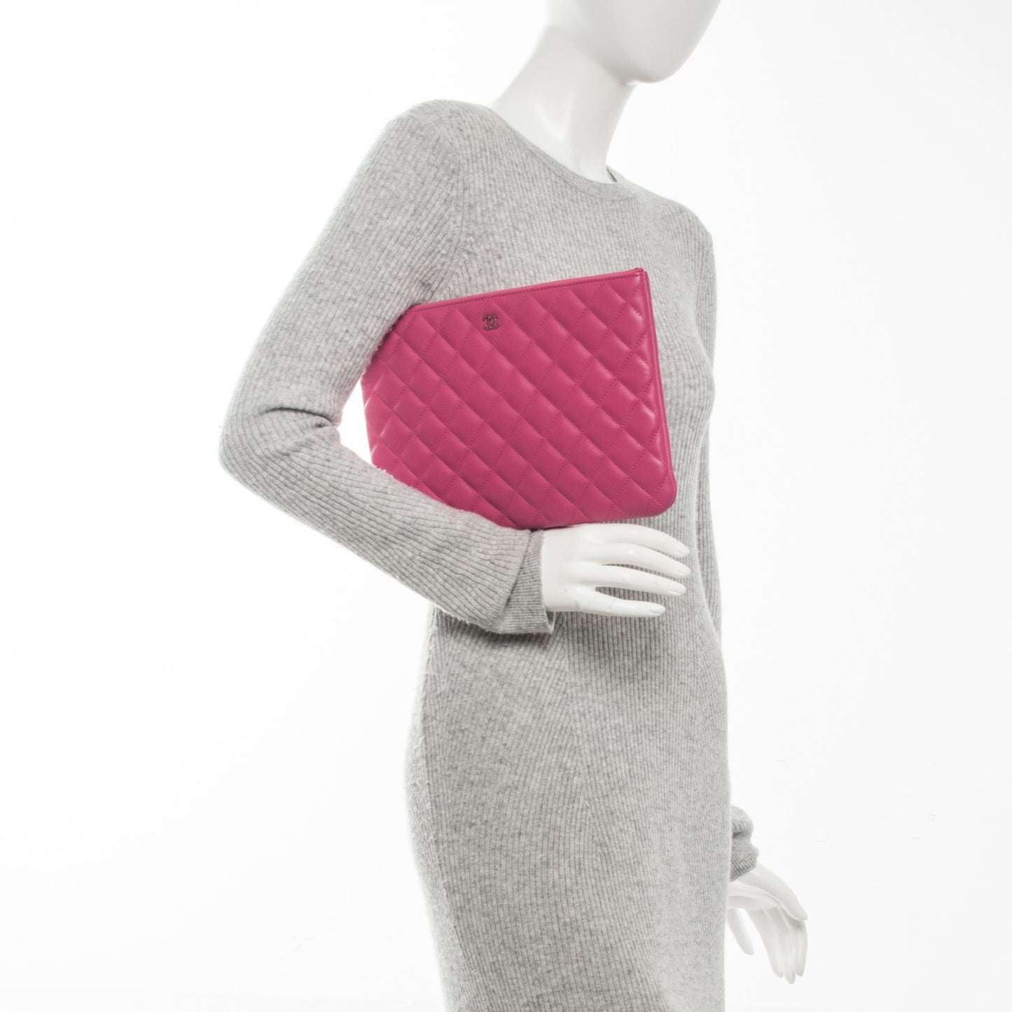 Lambskin Quilted Medium Cosmetic Case Pink