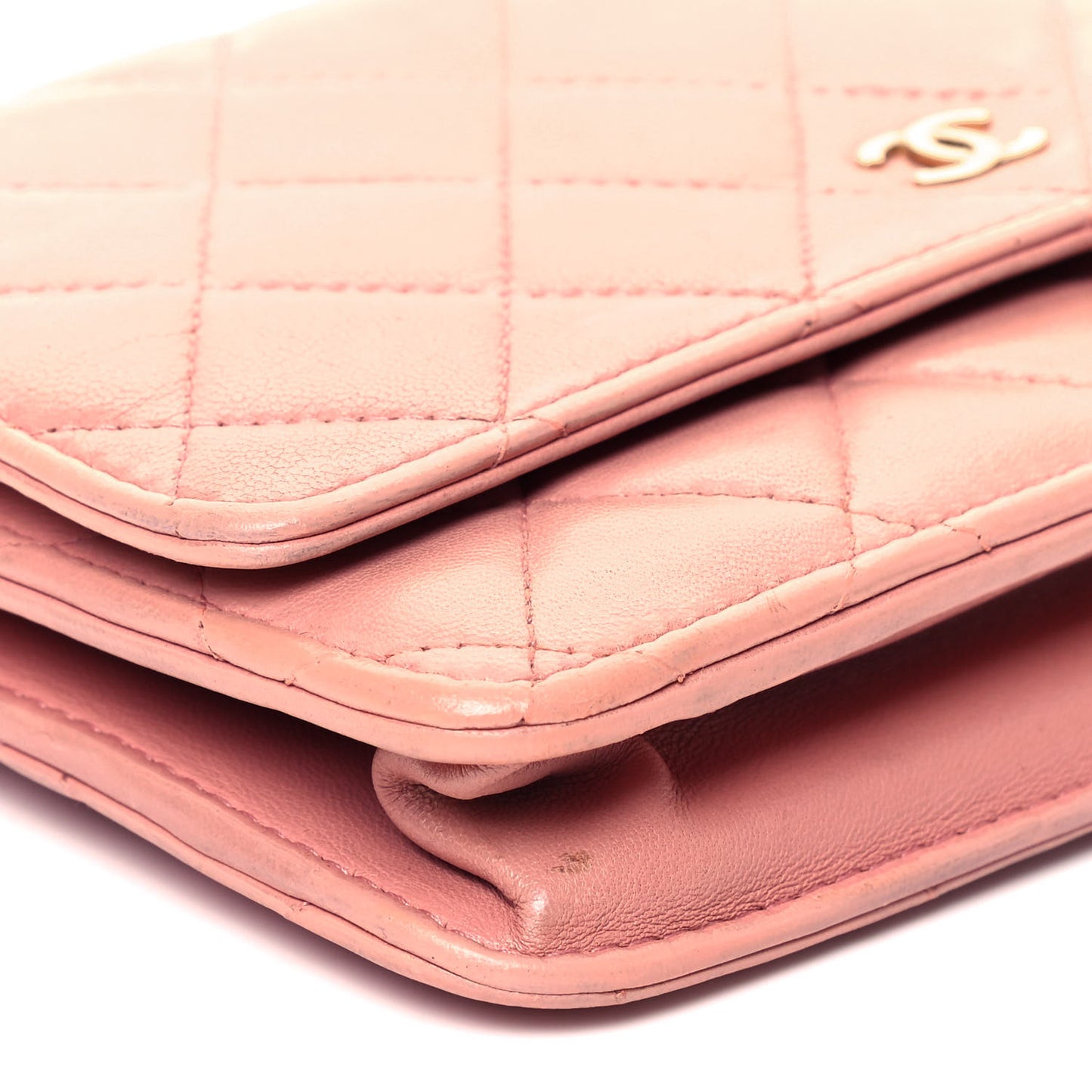 Lambskin Quilted Wallet On Chain WOC Pink