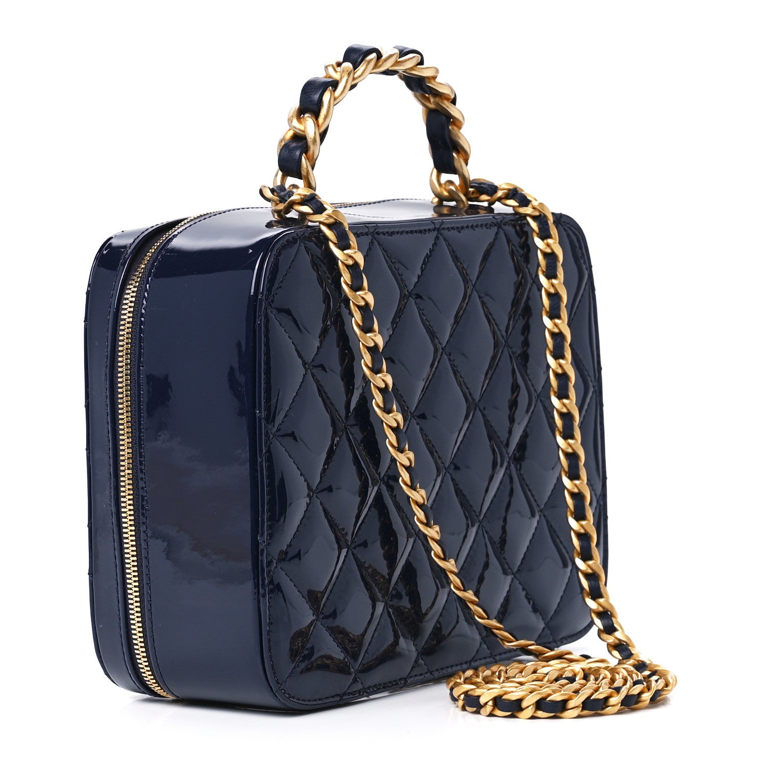 Chanel Patent Quilted Top Handle Vanity Case Navy Blue 3 of 11
