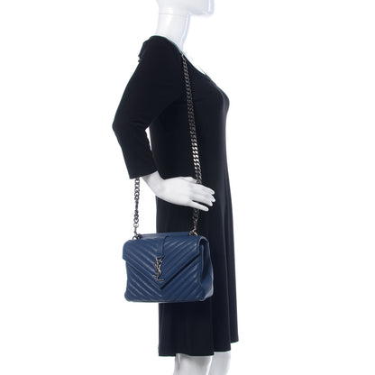 Saint Laurent Sheepskin Matelasse Monogram Medium College Bag Navy 2 of 10