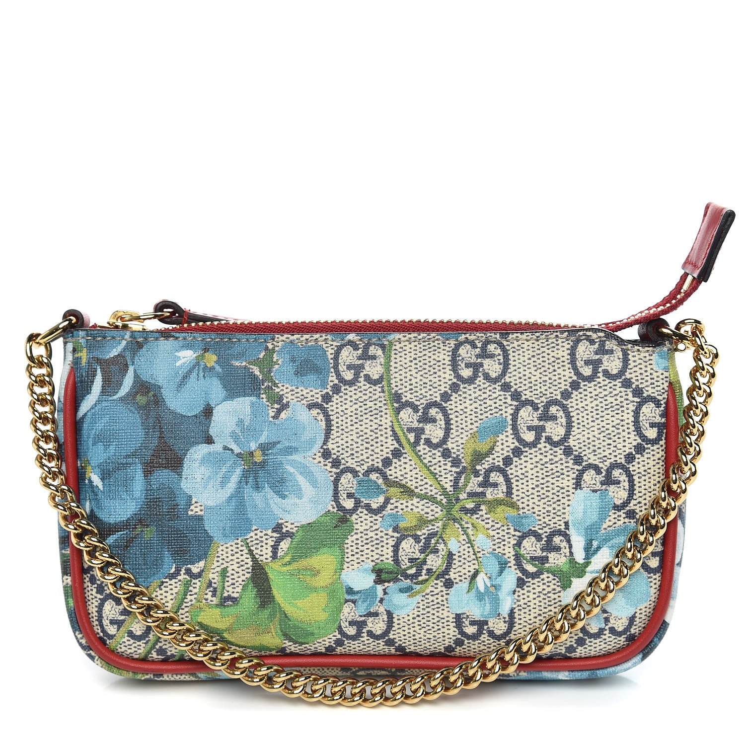 Gucci GG Supreme Monogram Blooms Mini Chain Bag Beige Blue Navy Hibiscus Red 1 of 7