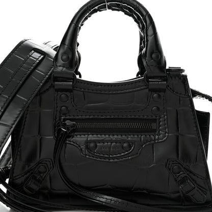 Balenciaga Semi Shiny Calfskin Crocodile Embossed Neo Classic Black Hardware Nano City Black 7 of 10
